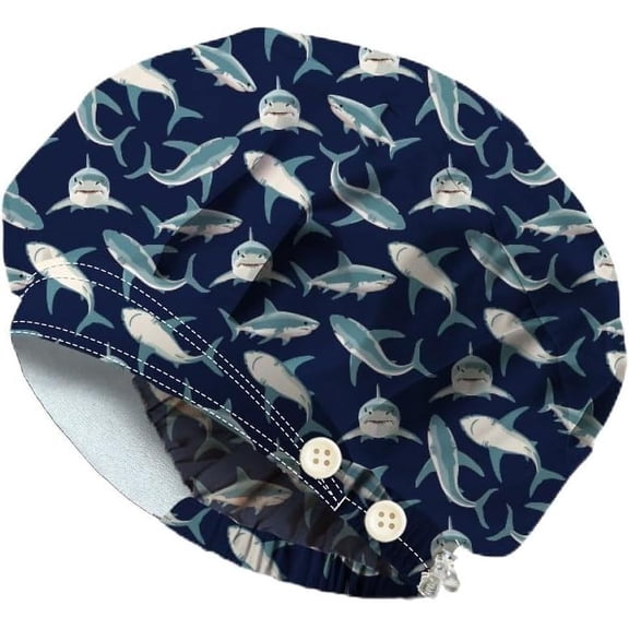 Bouffant Scrub Caps Cotton Nurse Scrub Hats With Button Sweatband Adjustable Surgical Caps for Nursing Cooking DIY