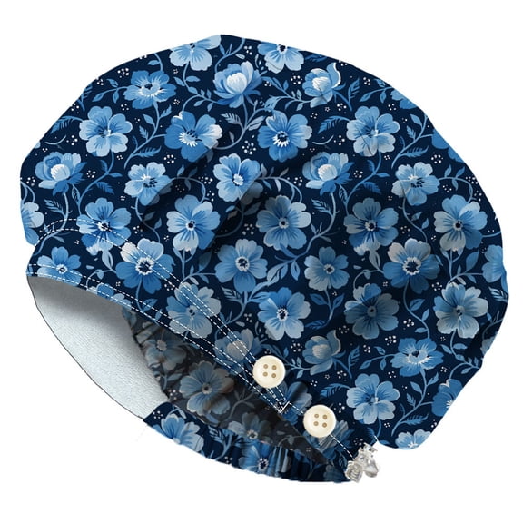 Bouffant Scrub Caps Cotton Nurse Scrub Hats With Button and Sweatband Adjustable Surgical Working Caps DIY