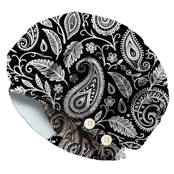 Bouffant Scrub Caps Cotton Nurse Scrub Hats With Button and Sweatband Adjustable Surgical Working Caps