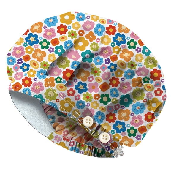 Bouffant Scrub Caps Cotton Nurse Scrub Hats With Button and Sweatband Adjustable Surgical Working