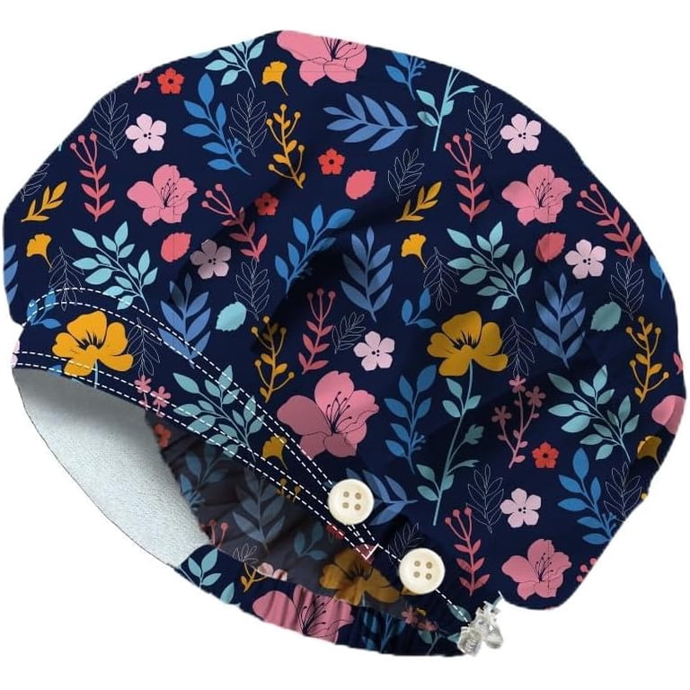 Bouffant Scrub Caps Cotton Nurse Scrub Hats with Button  display picture 1