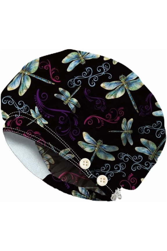 Bouffant Scrub Caps Cotton Nurse Scrub Hats with Button Sweatband Adjustable Surgical Caps for Unisex Cooking