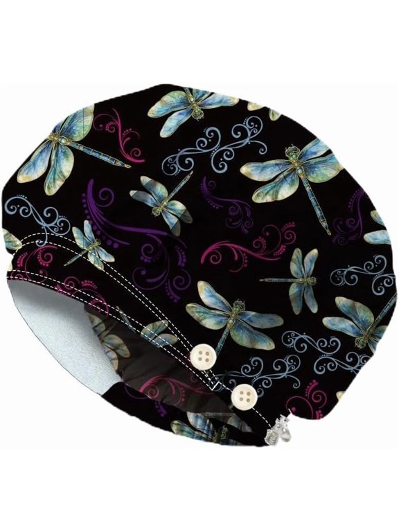 Bouffant Scrub Caps Cotton Nurse Scrub Hats with Button Sweatband Adjustable Surgical Caps for Unisex Cooking