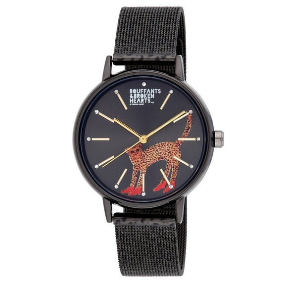 Bouffants and Broken Hearts Women's Leopard Print Black Mesh Watch (KDB104BK)