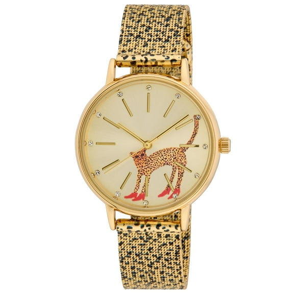 Bouffants and Broken Hearts Women's Leopard Print Gold Mesh Watch (KDB104YG)