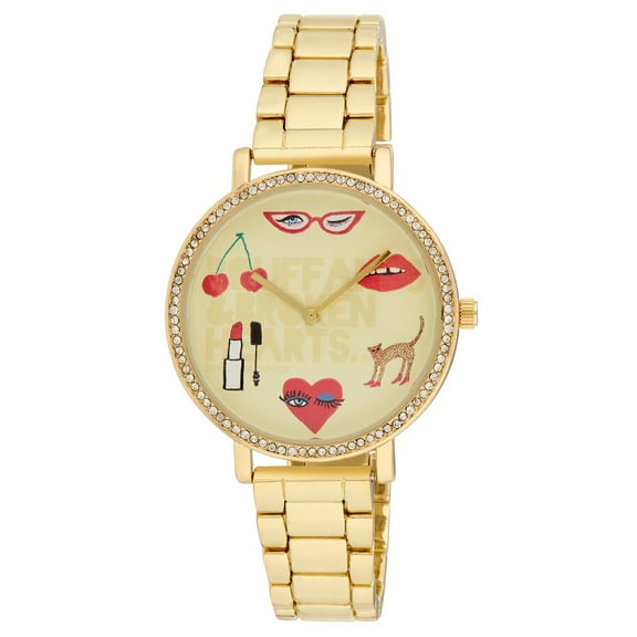 Bouffants and Broken Hearts Women's Round Case Gold Link Watch (KDB101YG)