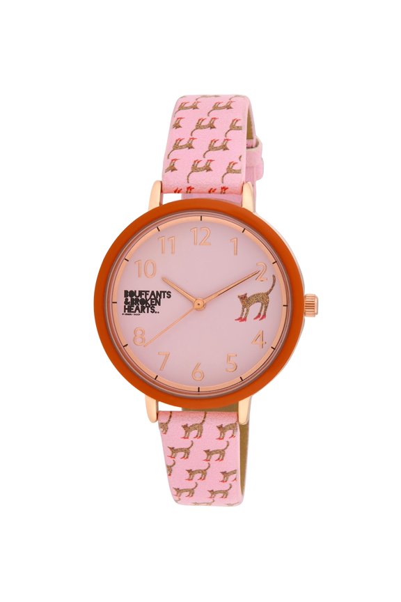 Women's Round Case Vegan Leather Pink Strap Watch (KDB100PK)