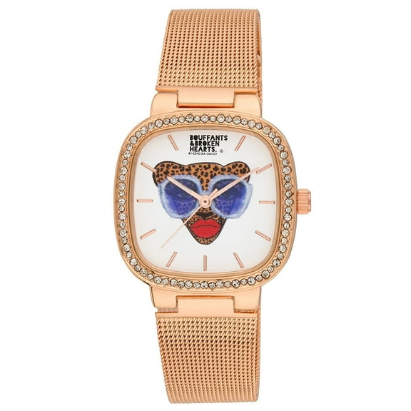Bouffants and Broken Hearts Women's Square Case Rose Gold Mesh Watch (KDB102RG)