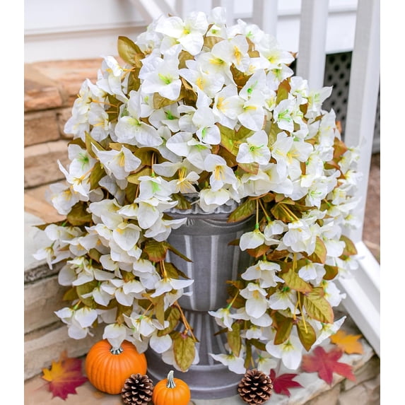 Bougainvillea Artificial Fall Hanging Flowers Plants for Outdoors Autumn Decoration, 2pcs Faux Bougainvillea Vines White Fake Flowers Realistic UV Resistant Silk Flowers for Outside Planter Yard Home