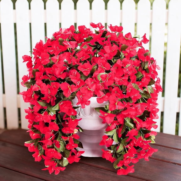 Bougainvillea Artificial Flowers for Outdoor Outside Fake Plants Decorations, 2 PCS Faux Silk Long Trailing Vines UV Resistant White Fake Flowers for Front Door Porch Planter Urn Patio