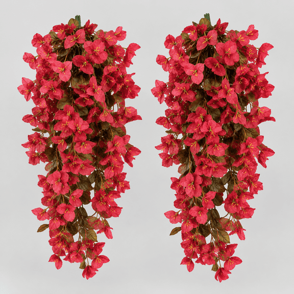 Bougainvillea Artificial Flowers for Outdoors Fake Plants Fall Autumn Decor, Faux Long Trailing Vines UV Resistant Look Real Red Silk Flowers for Outside Planter Front Door Porch Urn Yard Patio