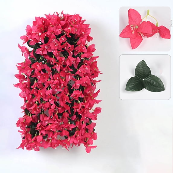Bougainvillea Artificial Hanging Basket, Fake Flower Wall Decoration for Outdoor Garden, Patio Courtyard Hanging Planter, Weather Resistant Vine Decor for Exterior Walls