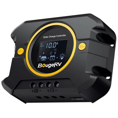 BougeRV 10A PWM Solar Charge Controller 12V/24V, Negative Ground Solar Panel Regulator with Backlit Display, USB Port, Adjustable Parameter, for Lithium, AGM, SLD, Gel Battery