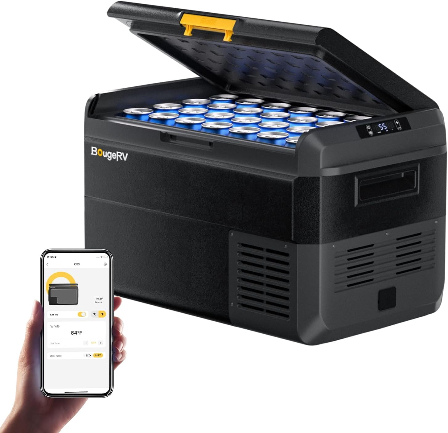 BougeRV 12 Volt Car Refrigerator, CRS 42 Quart Portable Fridge Freezer with APP Control, -4℉ to 68℉,for Truck Van RV Camping