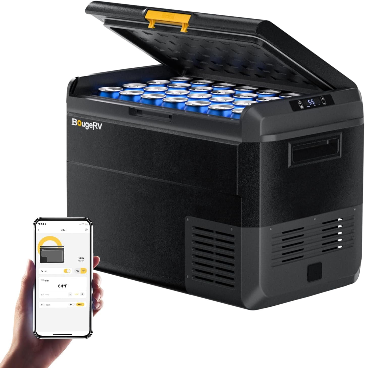 BougeRV 12 Volt Car Refrigerator, CRS 53 Quart Portable Fridge Freezer with APP Control, -4℉ to 68℉ for Truck Van RV Camping Road Trip