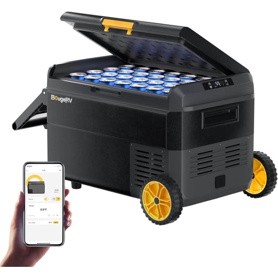 BougeRV 12 Volt Car Refrigerator with Wheels, CRS 42 Quart Portable Fridge Freezer with APP Control, -4℉ to 68℉, for Truck Van RV Camping