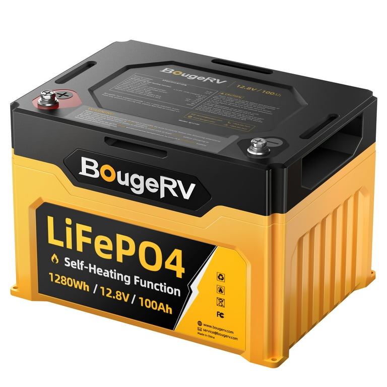 BougeRV 12V 100Ah Self-Heating LiFePO4 Battery, Low Temperature Protection,  1280Wh Deep Cycle Lithium Battery, BMS, for RV Solar Camper Marine