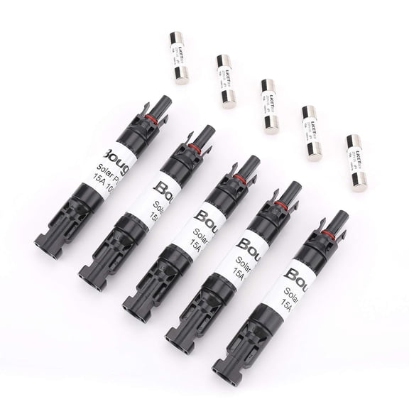 BougeRV 5PCS 15A Solar Fuses Holder Inline, 5PCS PV Inline Fuse Holders 15 Amp for Solar Panel and Solar Controller
