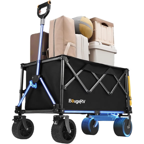 BougeRV Camping Electric Utility Wagon w/ 133Wh Battery Foldable Garden Cart Outdoor Motor-Driven Wagon for Slopes up to 15 (Battery Charger NOT Included)