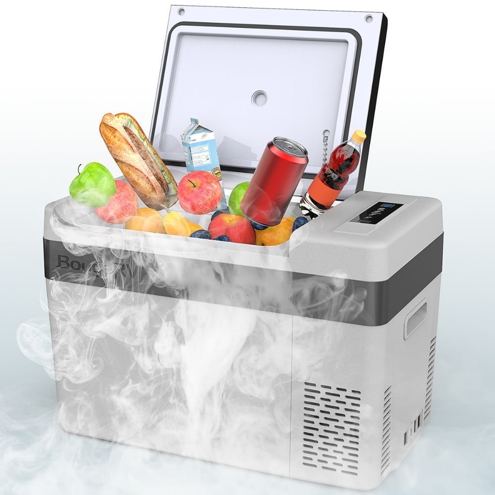 BougeRV Portable Car Refrigerator 30 Qt, 12 Volt Refrigerator Portable Freezer Compressor Cooler with -7℉~50℉ Cooling Range, 12/24V DC 110~240V AC for RV Truck Vehicle Boat Outdoor Use Gray