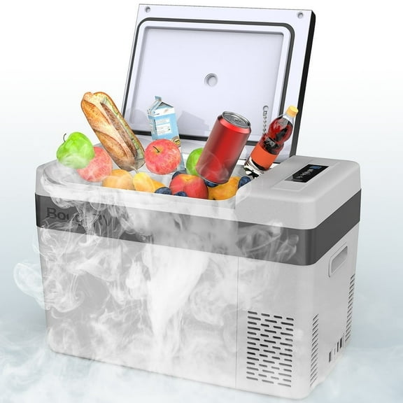 BougeRV Portable Car Refrigerator 30 Qt, 12 Volt Refrigerator Portable Freezer Compressor Cooler with -7℉~50℉ Cooling Range, 12/24V DC 110~240V AC for RV Truck Vehicle Boat Outdoor Use Gray