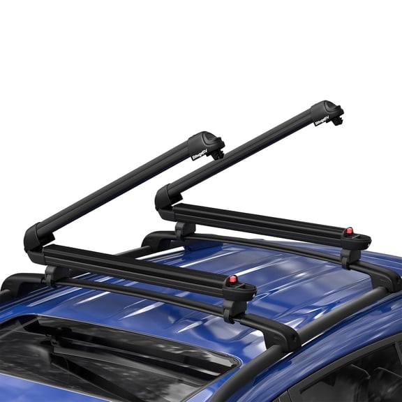 BougeRV Ski & Snowboard Racks Lockable, Extension with Sliding Feature, 28'' Fits 6 Pairs Skis or 4 Snowboards, Crab Mounting System for Square/Round/Aero/Oval Cross Bars, Black