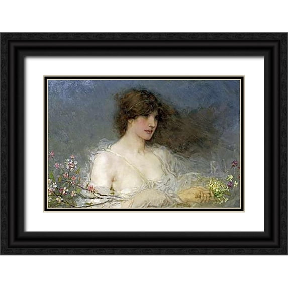 Boughton, George Henry 14x11 Black Ornate Wood Framed with Double Matting Museum Art Print Titled - A Spring Idyll
