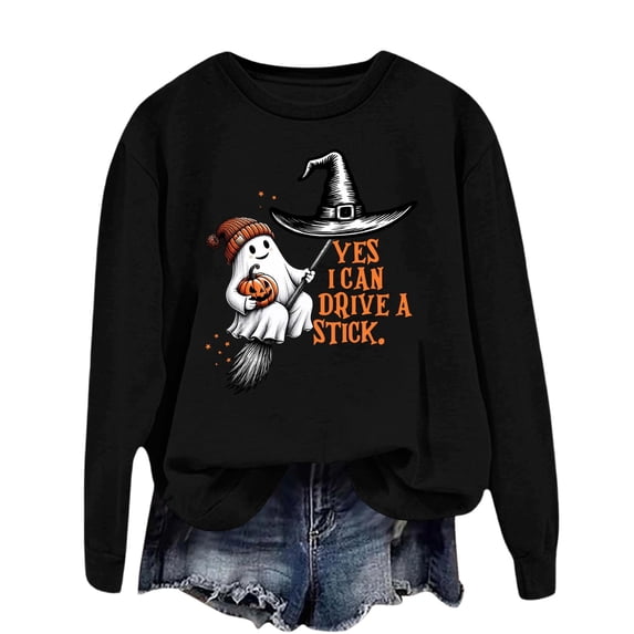 Bougie Graphic Sweatshirts for Women Oversized Cute Ghost Halloween Pumpkin Fall Tees Long Sleeve Pullover Soft Cozy Casual Holiday Party Black 2XL