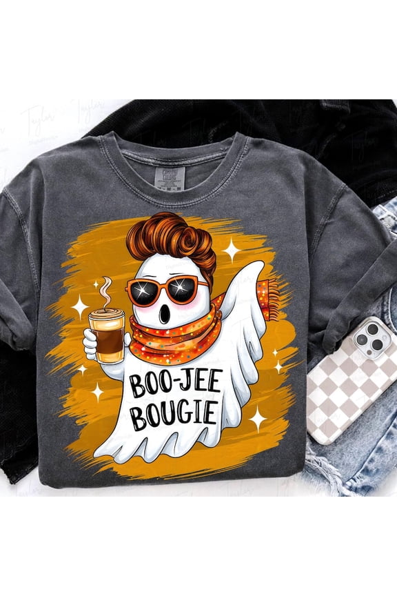 Bougie Halloween Ghost Shirt, Boho Retro Spooky Season Tee, Preppy Fall Shirt with Cute Ghost Design, Trendy Halloween Graphic Shirt for Women