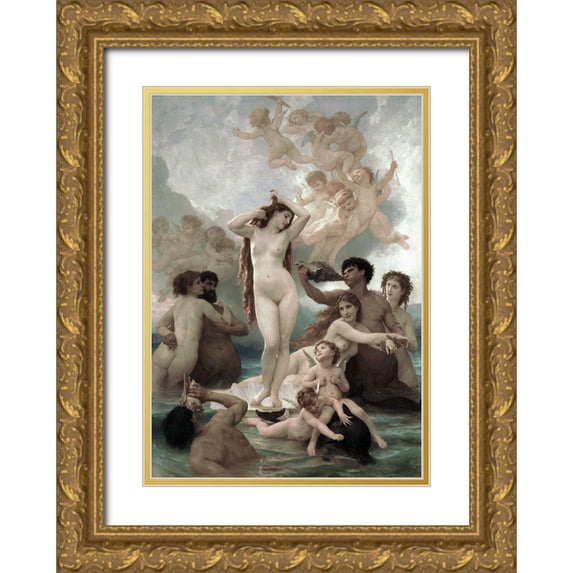 Bouguereau, William-Adolphe 24x32 Gold Ornate Wood Framed with Double Matting Museum Art Print Titled - The Birth of Venus