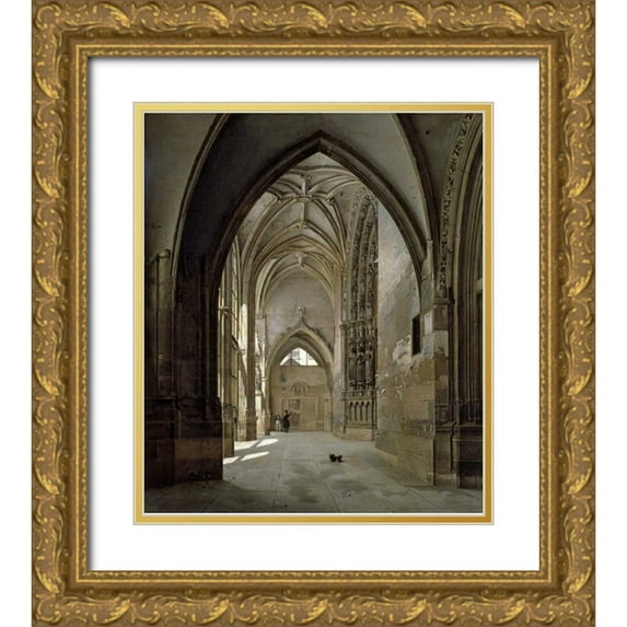 Bouhot, Etienne 26x30 Gold Ornate Wood Framed with Double Matting Museum Art Print Titled - Portal of St. Germain LAuxerrois