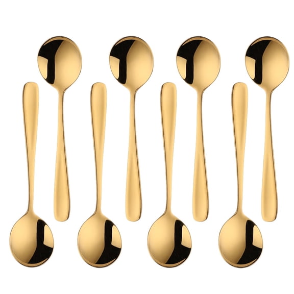 Bouillon Spoons Set of 8, 18/10 Stainless Steel Round Soup Spoon, 7-Inch Modern Dinner Spoons, Perfect for Formal Dining & Gift Giving(Gold)
