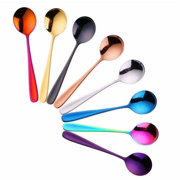 Bouillon Spoons Set of 8, 18/10 Stainless Steel Round Soup Spoon, 7-Inch Modern Dinner Spoons, Perfect for Formal Dining & Gift Giving (mixcolor)