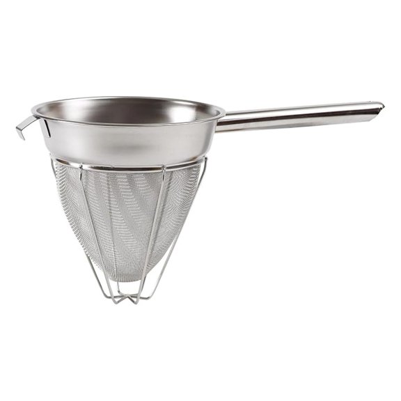 Bouillon Strainer 10 Inch - Stainless Steel Fine Mesh Strainer for Stocks & Sauces - Commercial Kitchen Strainers - Reinforced Handle - Extra Fine 40 Mesh