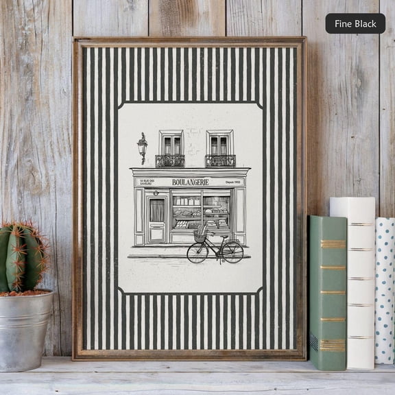 Boulangerie Paris Wall Art Print, Sage Green Beige Striped French Bakery Poster Unframed Paper Print