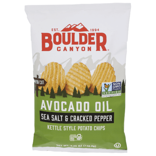 Boulder Canyon Authentic Foods Avocado Oil Canyon Cut Kettle Cooked Potato Chips Sea Salt & Cracked Pepper 5.25 oz Pack of 3