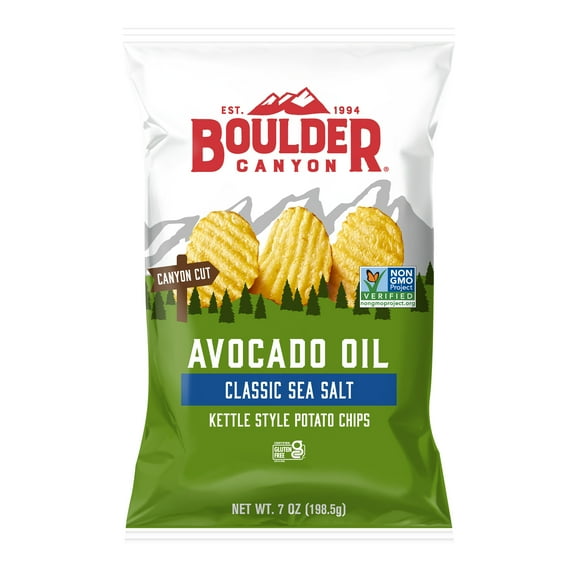 Boulder Canyon Avocado Oil Canyon Cut Classic Sea Salt Kettle Style Potato Chips, Gluten-Free, 7 oz