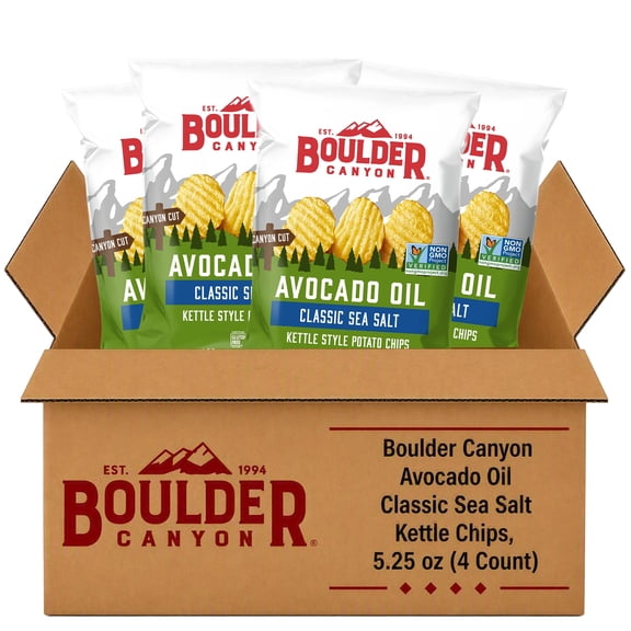 Boulder Canyon Avocado Oil Classic Sea Salt Kettle Chips, 5.25 oz (4 Count)