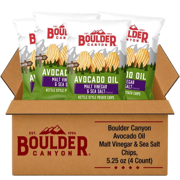 Boulder Canyon Avocado Oil Malt Vinegar & Sea Salt Chips, 5.25 oz (4 Count)