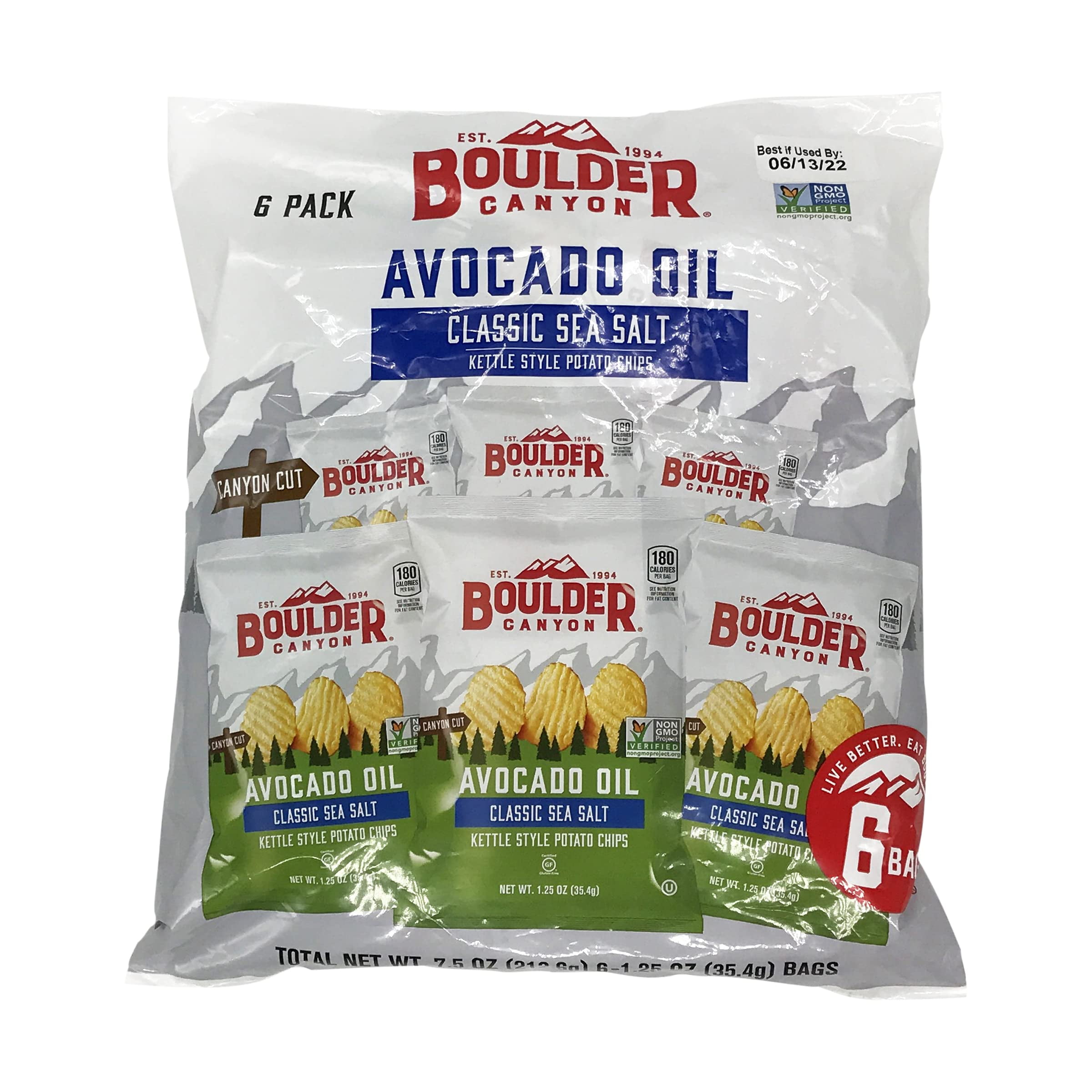 Boulder Canyon Avocado Oil RE32Sea Salt Potato Chips 6 Count 125 OZ