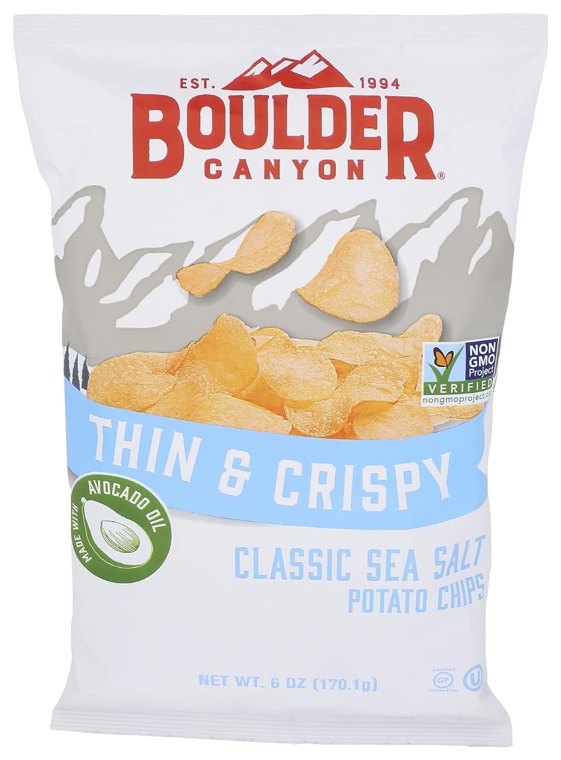 2X - Boulder Canyon Thin & Crispy Classic Sea Salt Potato Chips, 6 Oz