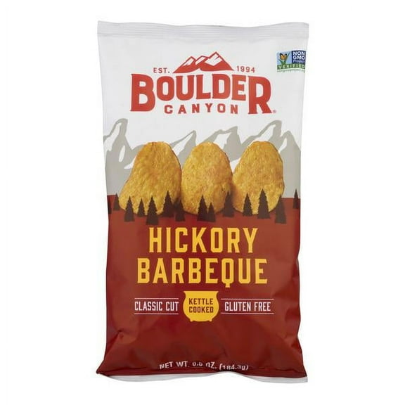 Boulder Canyon Barbeque Authentic Foods Hickory Kettle Cooked Potato Chips, 6.5 oz, (Pack of 12)