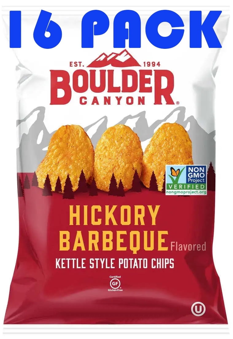 Boulder Canyon Hickory Barbeque Kettle Style Potato Chips | 1.5 Ounce Individual Bags | 16 Pack | Gluten Free | Bundled by SUPERDEALS with Mystery Bonus Gift