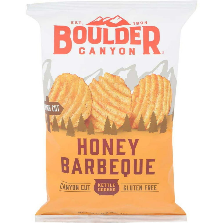 BOULDER CANYON, KETTLE COOKED POTATO CHIPS, HONEY BARBEQUE