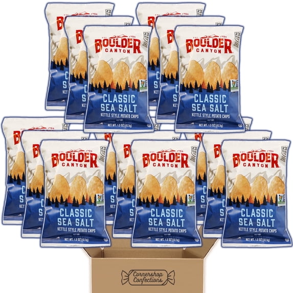 Boulder Canyon Kettle Chips Classic Sea Salt Bulk Pack - 15 Individually Sealed 1.5 Ounce Single Serve Bags of Classic Sea Salt Flavored Kettle Style Potato Chips - In A Cornershop Confections Pack