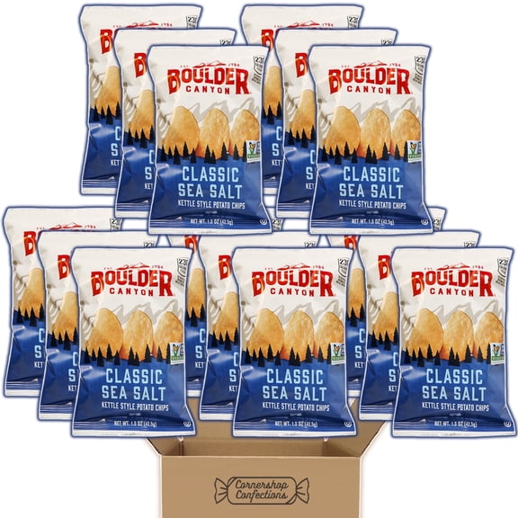 Boulder Canyon Kettle Chips Classic Sea Salt Bulk Pack - 15 Individually Sealed 1.5 Ounce Single Serve Bags of Classic Sea Salt Flavored Kettle Style Potato Chips - In A Cornershop Confections Pack