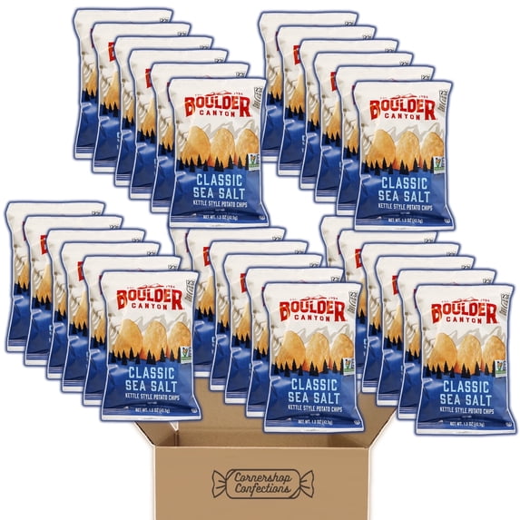 Boulder Canyon Kettle Chips Classic Sea Salt Bulk Pack - 30 Individually Sealed 1.5 Ounce Single Serve Bags of Classic Sea Salt Flavored Kettle Style Potato Chips - In A Cornershop Confections Pack