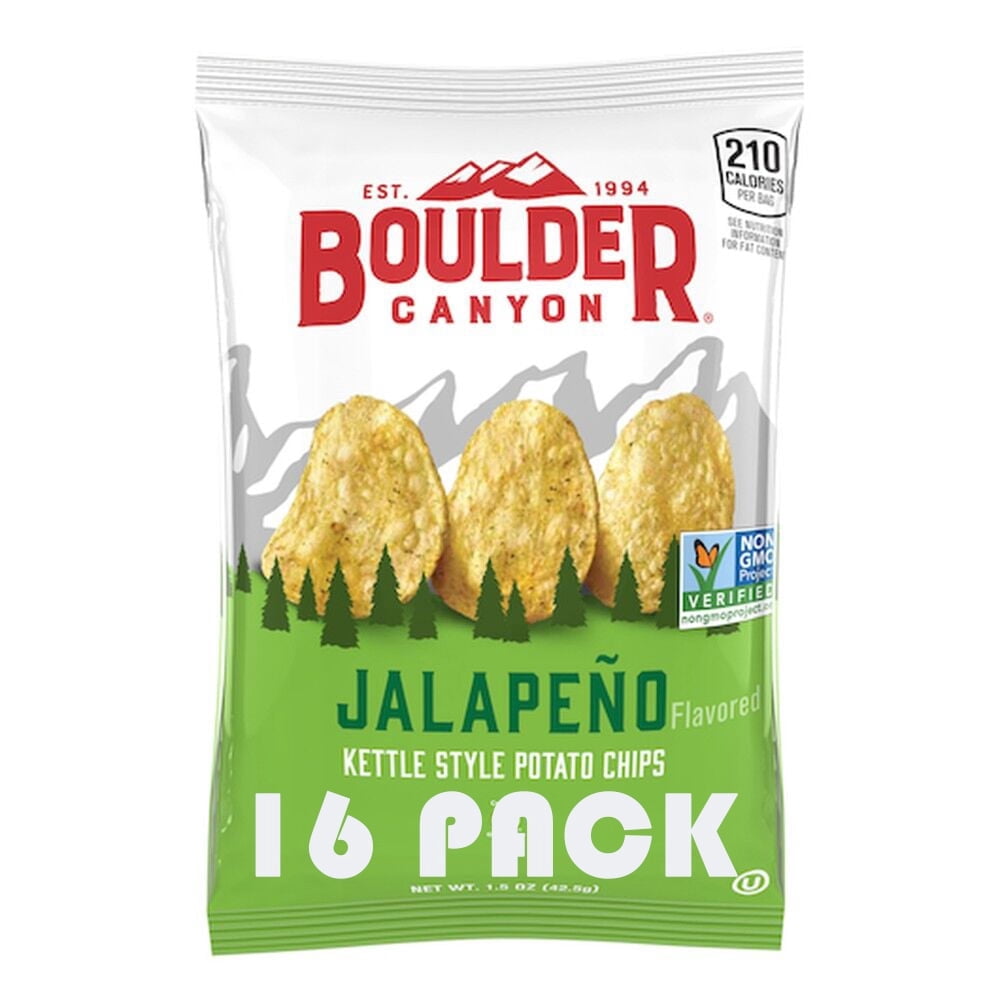 Boulder Canyon Kettle Chips Jalapeño | 1.5 oz Individual Bags | 16 Pack | Bundled by SUPERDEALS with Mystery Bonus Gift | Gluten Free | Spicy Kettle Cooked Potato Chips