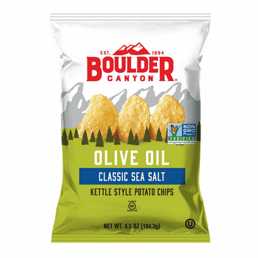Boulder Canyon Olive Oil & Sea Salt Kettle Cooked Potato Chips, 3-Pack 6.5 oz. Bags