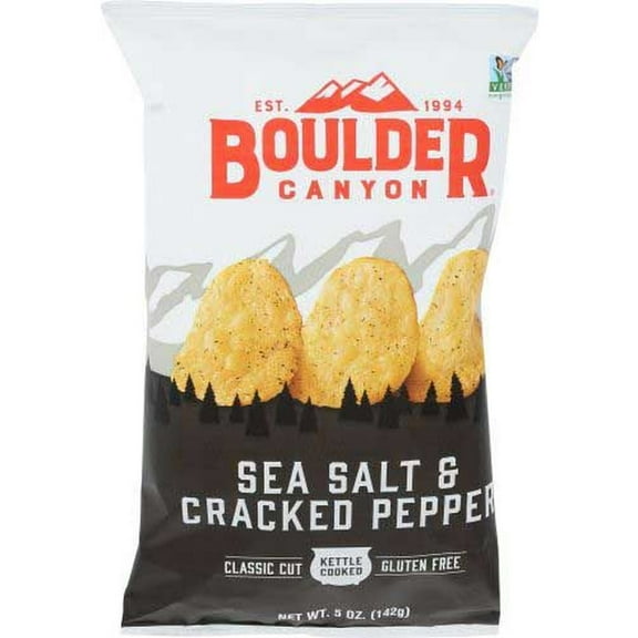 Boulder Canyon Sea Salt and Cracked Pepper Potato Chips, 5 Ounce -- 12 per Case.